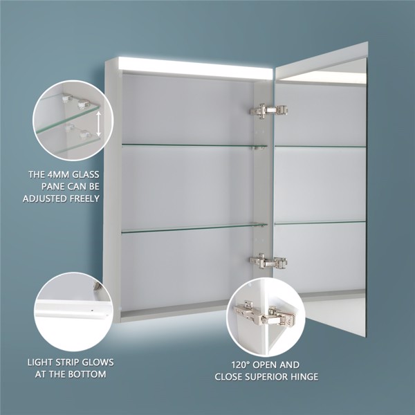 (This item can not be sold on Amazon)24" x 30" LED Lighted Bathroom Mirror Cabinet with 3-Layer Storage Shelves, Non-contact Motion Sensor, Surface Mounting Only (Door Right Open)