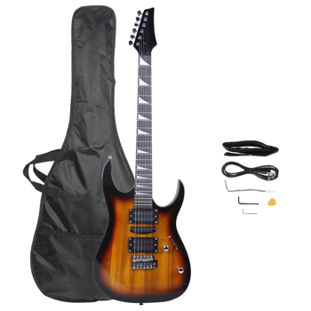 Novice Entry Level 170 Electric Guitar HSH Pickup   Bag   Strap   Paddle   Rocker   Cable   Wrench Tool Sunset Color