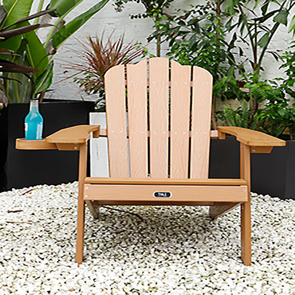 【周末无法发货，谨慎下单】TALE Adirondack Chair Backyard Outdoor Furniture Painted Seating with Cup Holder Plastic Wood for Lawn Patio Deck Garden Porch Lawn Furniture Chairs Brown，Banned from selling on Amazon