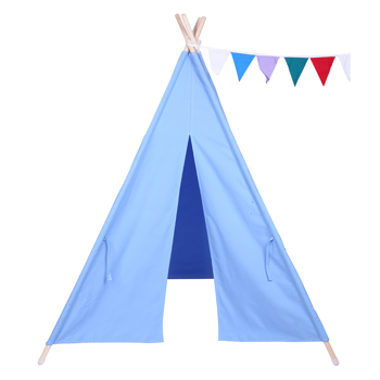 Indian Tent Children Teepee Tent Baby Indoor Dollhouse with Small Coloured Flags roller shade and pocket Blue