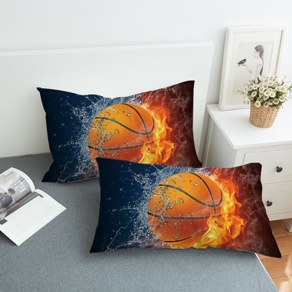 Basketball Bedding Set for Boys Girls Bed Linen 3D Shooting a Basketball Fire Flames and Water Sports Duvet Cover[2pcsPillowcase50x75]