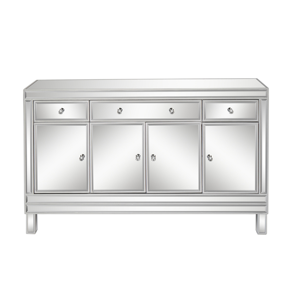 Mirrored Finish Glass TV STAND with 3-Drawers 4 doors cabinet for Living Room