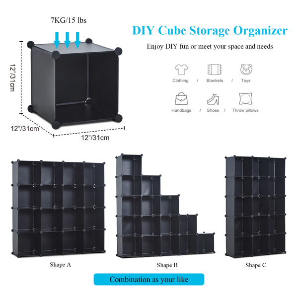  16 Cube Storage Organizer Cubes Portable Closet Storage Cube Wardrobe Armoire, DIY Modular Cabinet Shelves, Storage for Clothes, Books, Shoes, Toys