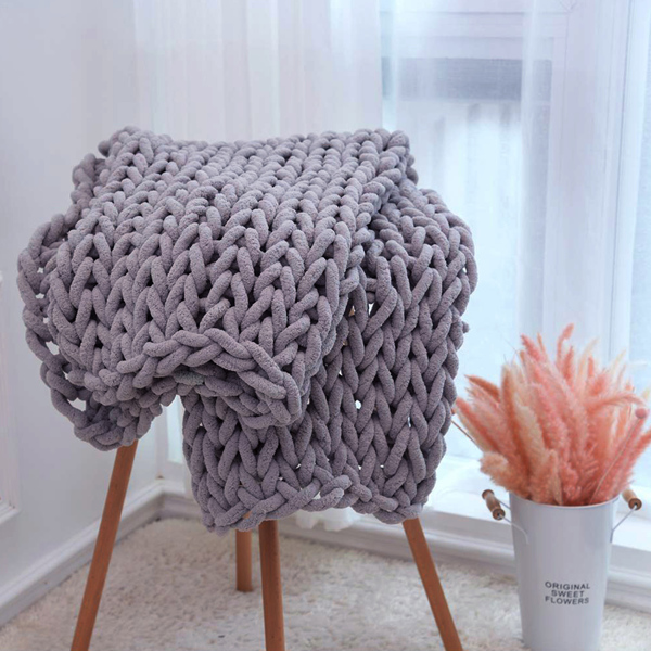 1.3*1.7m, Light Grey, Chinille Knitting Blanket Bed Throw Yarn Baby Bulky Soft Throw for Home Decor Chair Sofa Throw