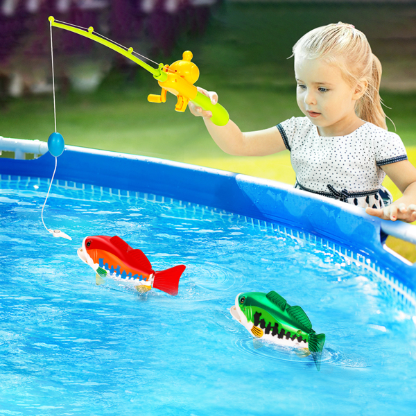 (ABC)Kids Fishing Game Toy with 1 Adjustable Fishing Rod and 2 Realistic Fish, Pool Fishing Toy Set with Magnetic Bait, Safe and Durable Fishing Toy Gift (Prohibited Product on Amazon)