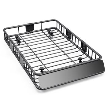 64 Inch Universal Roof Rack Cargo Basket Carrier with 250lb Capacity Top Luggage Holder with Wind Fairing