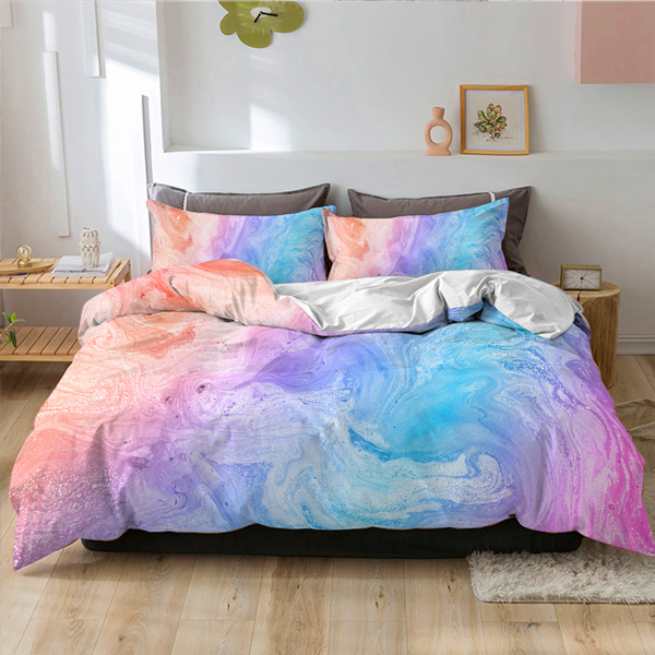 Modern Pastel Tie Dye Bedding Colorful Marble Duvet Cover Twin Blue Purple Modern Bedspreads Kids Teens Girls 3 Piece Trendy Bed Set