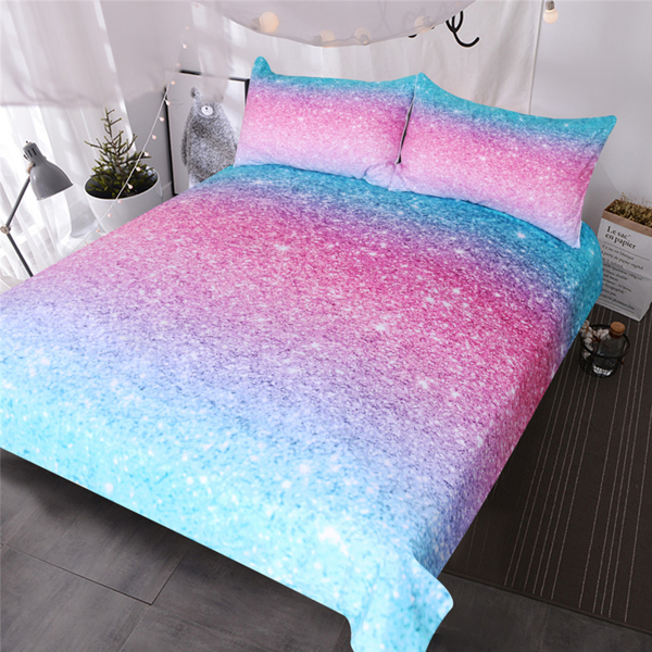 Colorful Glitter Mermaid Bedding Girly Turquoise Blue Pink and Purple Bedding Twin Set Pastel Kids Duvet Cover 3 Piece Trendy Bed Spreads Rainbow Comforter Cover Sets for Teen Girls