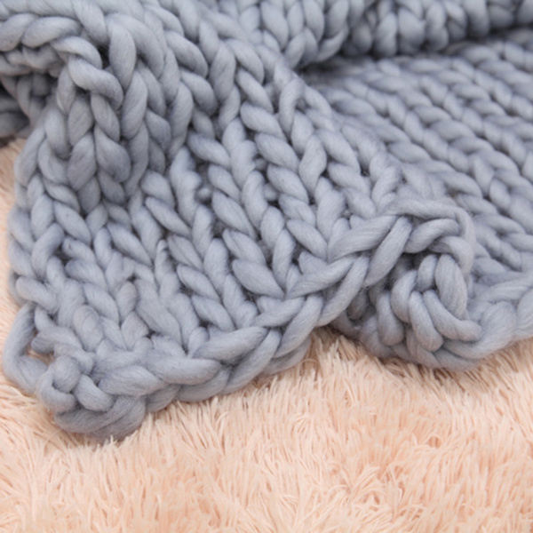 1.5*2m, Light Grey, Chunky Knit Blanket Handmade Knitting Warm Knitting Throw Blanket