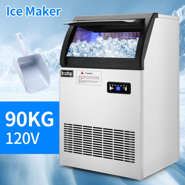 Commercial Stainless Steel Freestanding Ice Maker Cube Machine, 200lbs/24H for Home/Kitchen/Office/Restaurant/Bar/Coffee Shop