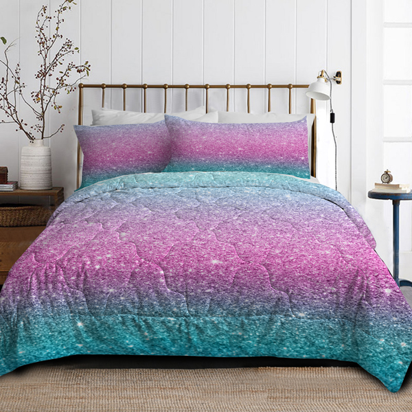 3 Piece Comforter Set – 3D Printed Pink Glitter Bedding Set with Pillow Shams Girls Women Reversible Comforter Twin Size Bedding Sets – Soft Comfortable Machine Washable, Blue Turquoise