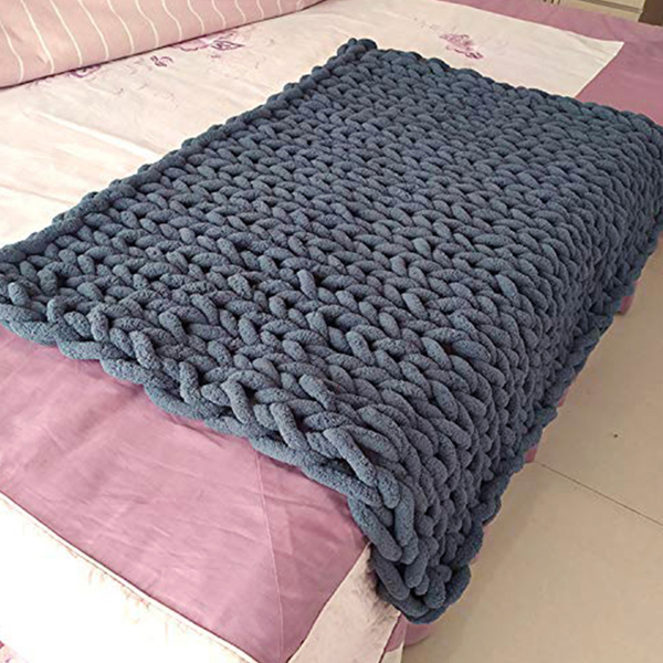 2*2m, Dark Grey, Chinille Knitting Blanket Bed Throw Yarn Baby Bulky Soft Throw for Home Decor Chair Sofa Throw