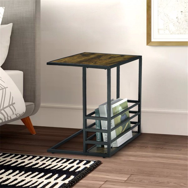 Side Table with Storage for Sofa Couch and Bed