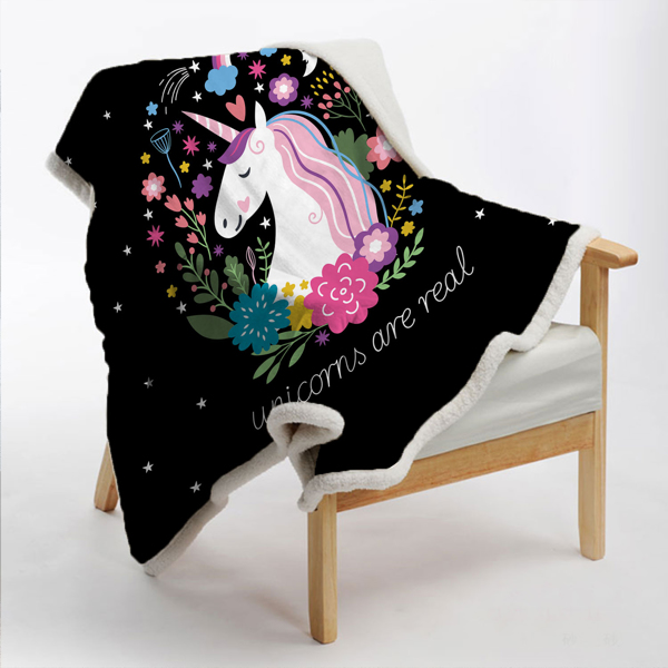 Cute Unicorn Blanket Unicorn Blankets and Throws for Girls Fuzzy Cartoon Unicorn Flower Fleece Blanket Black Pink Sherpa Plush Couch Throw Kids Childrens Adults Valentine Gifts (130*150CM)