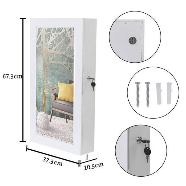 Jewelry Cabinet Armoire with Mirror, Wall-Mounted Space Saving Jewelry Storage Organizer  Hanging Wall Mirror Jewelry Storage White ujjc51wt