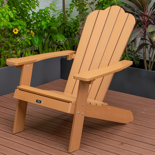 【周末无法发货，谨慎下单】TALE Adirondack Chair Backyard Outdoor Furniture Painted Seating with Cup Holder Plastic Wood for Lawn Patio Deck Garden Porch Lawn Furniture Chairs Brown，Banned from selling on Amazon