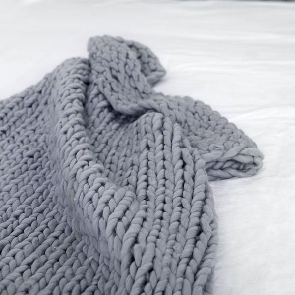 2*2m, Light Grey, Chunky Knit Blanket Handmade Knitting Warm Knitting Throw Blanket
