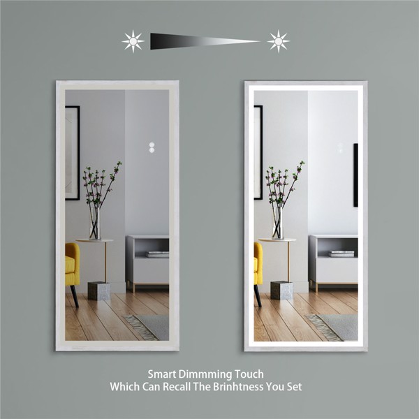 (This item can not be sold on Amazon)22" x 48" Led Lighted Full Length Mirror, Body Mirrors with Antique White Frame, Touch Switch and Stepless Dimmable