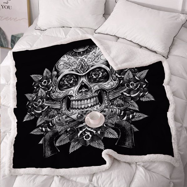Sugar Skull Blanket, Fuzzy Rose Skull Throw Blankets for Adults Men Women, Black and White Flower Skull Fleece Throw, Comfort Soft Sherpa Blanket Cozy Machine Washable (130*150CM)