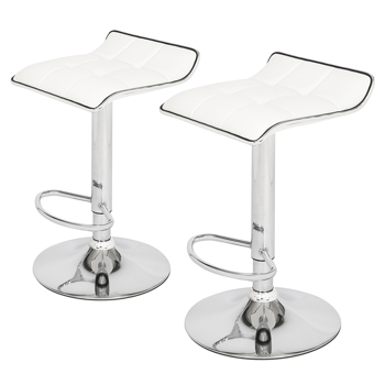 2 Soft-Packed Square Board Curved Foot Bar Stools Pu Fabric White