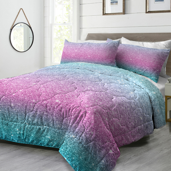 3 Piece Comforter Set – 3D Printed Pink Glitter Bedding Set with Pillow Shams Girls Women Reversible Comforter Twin Size Bedding Sets – Soft Comfortable Machine Washable, Blue Turquoise