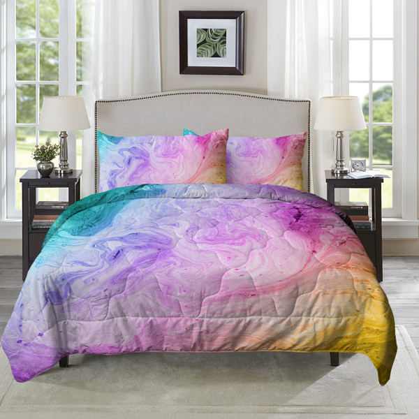 3 Piece Pink Comforter Set with Pillow Shams Marble Bedding Set with 3D Printed Designs Reversible Comforter King Size Soft Comfortable Machine Washable Girls Abstract Pastel Pink Purple