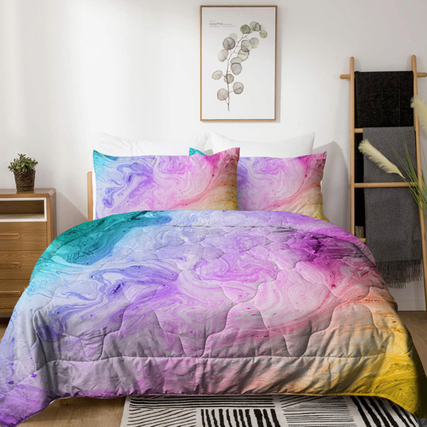 3 Piece Pink Comforter Set with Pillow Shams Marble Bedding Set with 3D Printed Designs Reversible Comforter King Size Soft Comfortable Machine Washable Girls Abstract Pastel Pink Purple