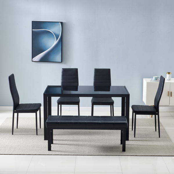 4pcs Elegant Assembled Stripping Texture High Backrest Dining Chairs Black
