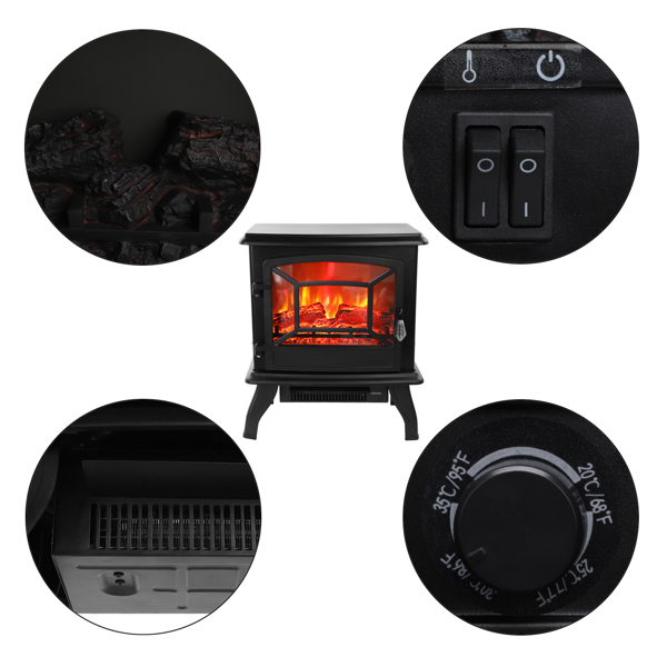 SF507-17 17 inch 1400w Freestanding Fireplace Fake Wood/Single Color/Heating Wire/A Rocker Flame Switch Button/a Rocker Heating Switch Button/a Temperature Control Knob with NTC/Black