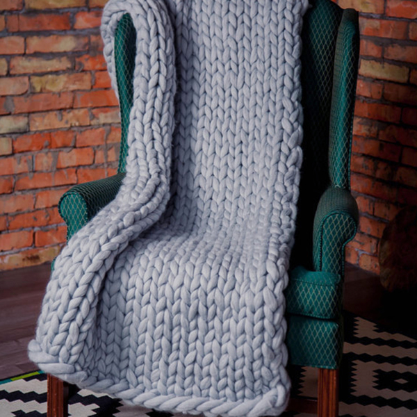 1.3*1.7M, Light Grey, Chunky Knit Blanket Handmade Knitting Warm Knitting Throw Blanket