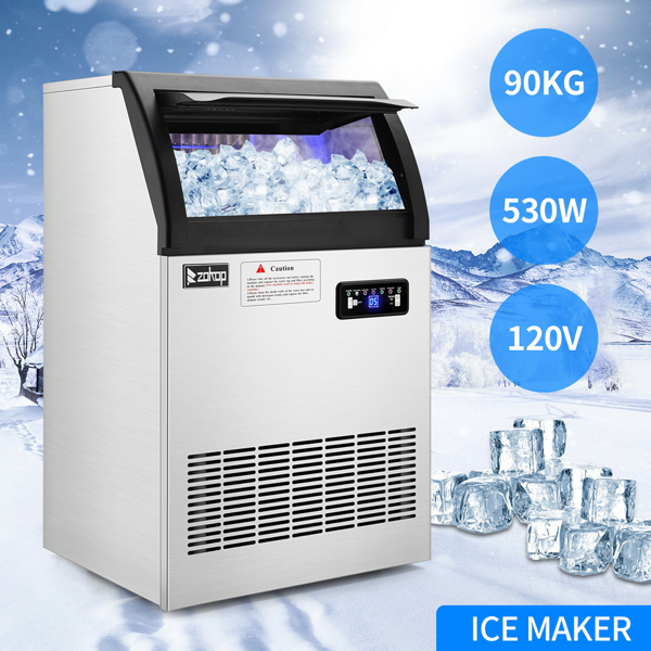 Commercial Stainless Steel Freestanding Ice Maker Cube Machine, 200lbs/24H for Home/Kitchen/Office/Restaurant/Bar/Coffee Shop