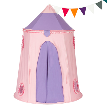 Cotton Yurt Tent With Small Colorful Flags Pink