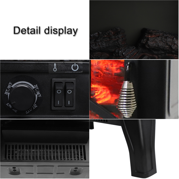 SF507-17 17 inch 1400w Freestanding Fireplace Fake Wood/Single Color/Heating Wire/A Rocker Flame Switch Button/a Rocker Heating Switch Button/a Temperature Control Knob with NTC/Black