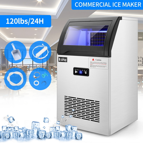 Commercial Stainless Steel Freestanding Ice Maker Cube Machine, 120lbs/24H for Home/Kitchen/Office/Restaurant/Bar/Coffee Shop