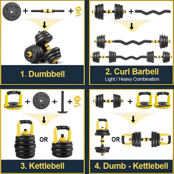 Adjustable Dumbbell Set 44 LBS Dumbellsweights Set, 2 in 1 Barbell Weight Set Kettlebell for Home Gym, Exercise Fitness Dumbells for Men and Women