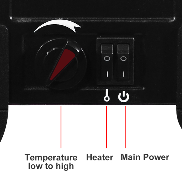 SF512-14A 14 inch 1400w Freestanding Fireplace Fake Wood / Single Color / Heating Wire / One Rocker Flame Switch Button / One Rocker Heating Switch Button / One With Ntc Temperature Control Knob