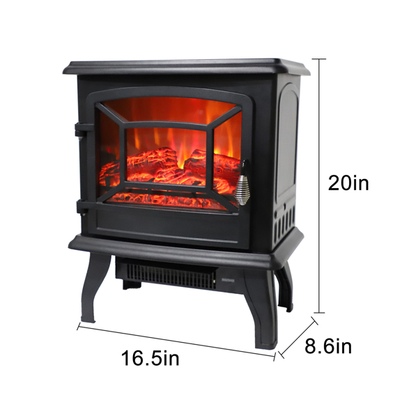 SF507-17 17 inch 1400w Freestanding Fireplace Fake Wood/Single Color/Heating Wire/A Rocker Flame Switch Button/a Rocker Heating Switch Button/a Temperature Control Knob with NTC/Black