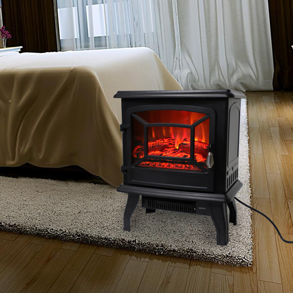 SF507-17 17 inch 1400w Freestanding Fireplace Fake Wood/Single Color/Heating Wire/A Rocker Flame Switch Button/a Rocker Heating Switch Button/a Temperature Control Knob with NTC/Black