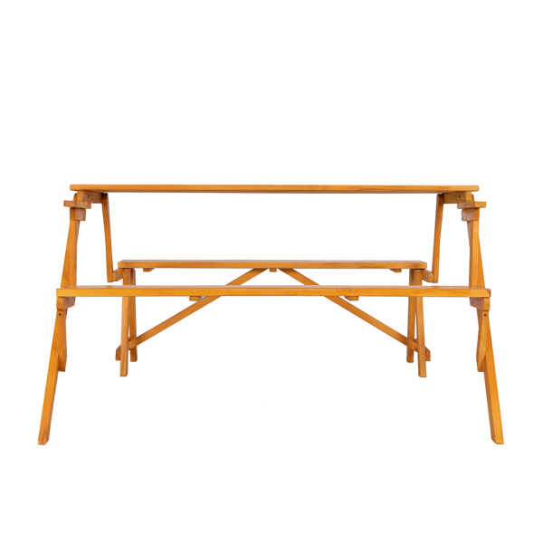 138.5*137*75cm Solid Wood Load-Bearing 150kg Dual-Purpose Conjoined Table And Chair Yellow