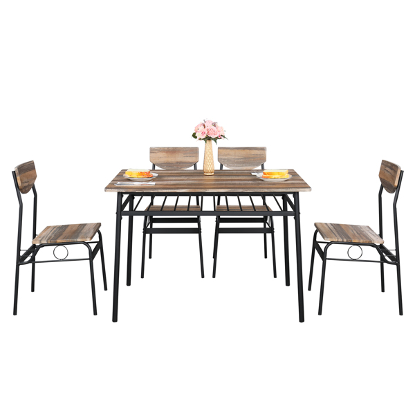 Rectangular Disassembly and Assembly P2 Board Iron Compartment 1 Table 4 Chairs Dining Table and Chair Set Natural Color