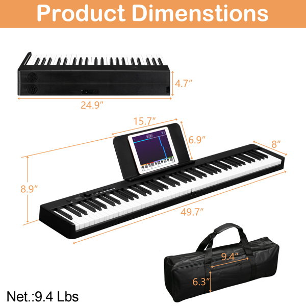 【Do Not Sell on Amazon】Glarry GPP-103 Standard 88 Semi-weighited Keys Foldable Electic Piano Digital Piano with Bluetooth，Built-in Double Speakers，Midi，Sustain Pedal for Beginner，Kids，Adult