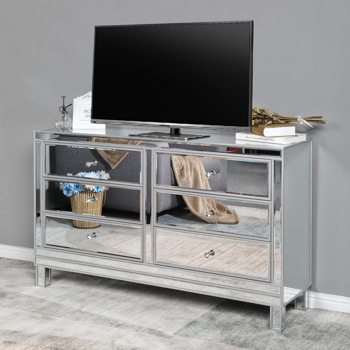 Brand Unique Mirrored Glass TV STAND with 6 Drawers