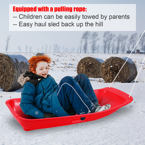 【Ski supplies】2 Packs Snow Sled, 35'' Heavy Duty Plastic Winter Downhill Sleds w/Pull Rope & 2 Handles for Kids Teens 