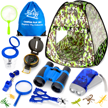 (Prohibited Product on Amazon)Kids Camping Tent Set,15PCS Bug Catching Kit with Camouflage Military Pop Up Play Tent ,Camping Toys Kids Explorer Kit, Nature Exploration Toys Butterfly Nets for Kids