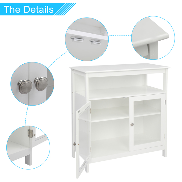 80.65*40*82cm Transparent Double Doors Double Inner Compartments With Middle Storage Layer MDF NC Spray Paint Sideboard White