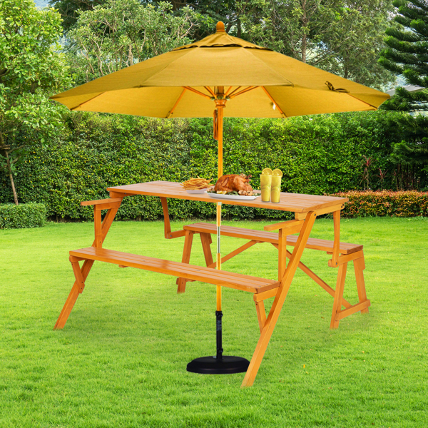 138.5*137*75cm Solid Wood Load-Bearing 150kg Dual-Purpose Conjoined Table And Chair Yellow