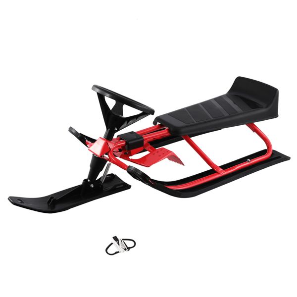【Ski supplies】Snow Racer Sled, Steering Ski Sled Slider with Steel Frame, Pull Rope & Twin Brakes for Kids Age 4 & up, Teenager & Adult, 45 x 20 x 15'' (Red & Black)
