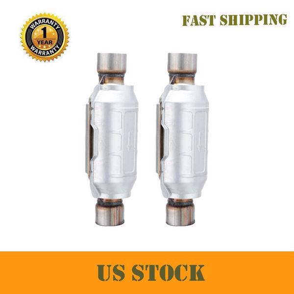 2PCS 2.5" Inlet/Outlet Catalytic Converter Overall Length: 14" Oval