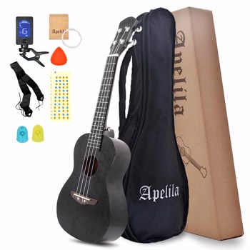23\\" Ukulele Professional Hawaii Guitar with Tuner Gig Bag Strings Set Finger Picks Stickers Music Beginner Kids Wood