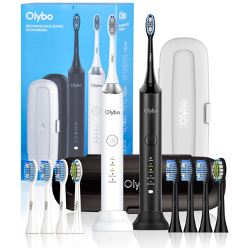 Olybo elektrische Zahnbürste doppelpack, mit 2 Schallzahnbürste Handstück und 2 Reise-Etui, 5 Modi mit 10 Ersatzbürstenköpfe
